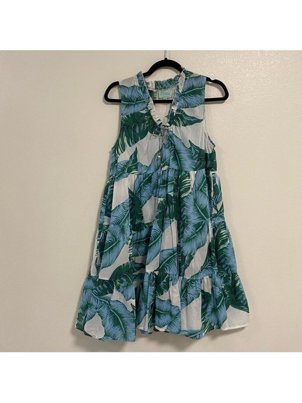 True Destinations Dress Women’s Size Medium Blue Green Foliage Print cover up
